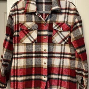 Plaid Women's Jacket - Red and‎ Brown
